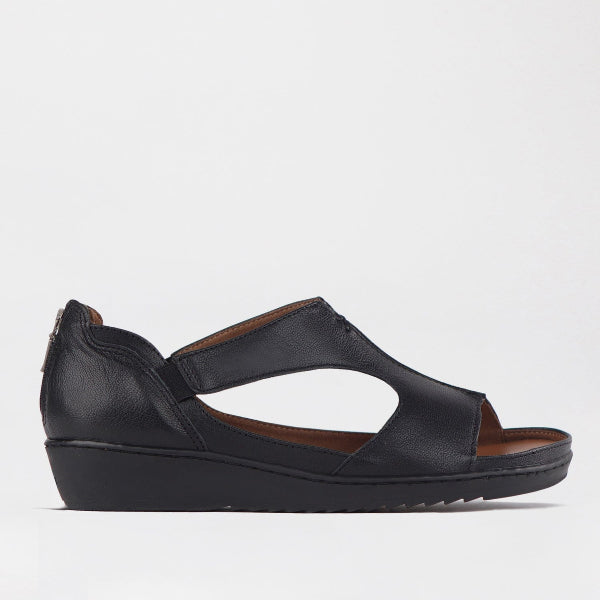 Froggie Women's Close Back T-bar Sandal with Removable Footbed in Black - 12707 - single side.