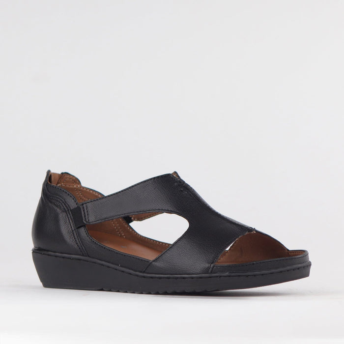 Froggie Women's Close Back T-bar Sandal with Removable Footbed in Black - 12707 - side angle.