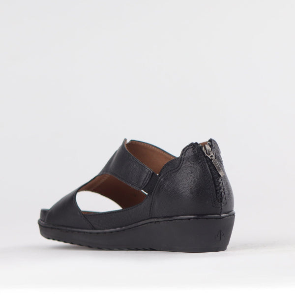Froggie T-bar Sandal with Removable Footbed in Black - 12707 - back angle.