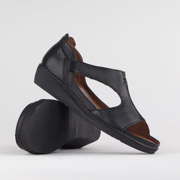 Froggie Women's Close Back T-bar Sandal with Removable Footbed in Black - 12707 - pair.