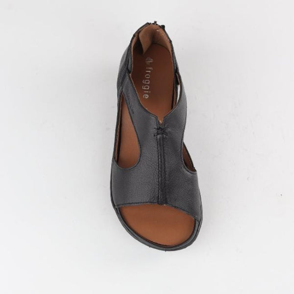 Froggie T-bar Sandal with Removable Footbed in Black - 12707 - top angle.