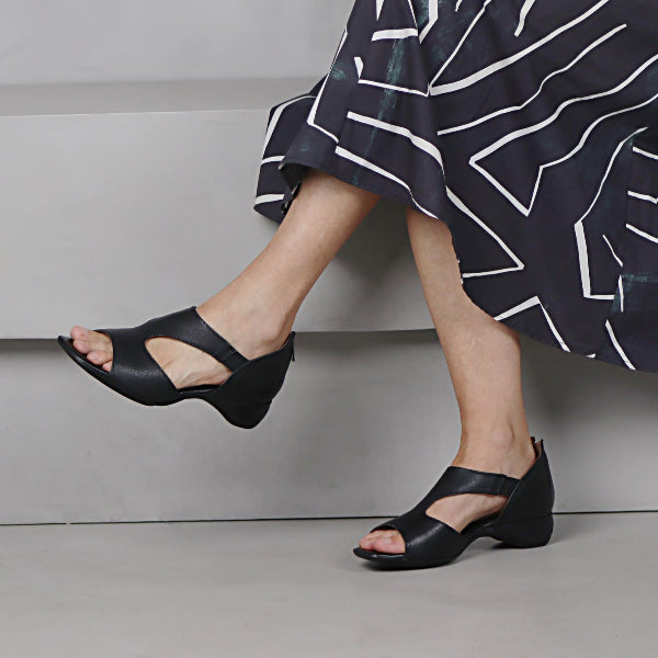 Factory Shop Closed Back T-Bar Sandal in Black - 12631 - close up.