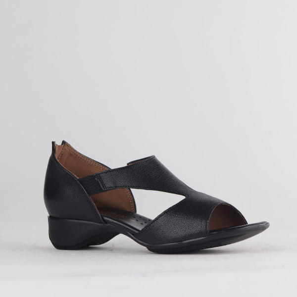 Factory Shop Closed Back T-Bar Sandal in Black - 12631 - side angle.