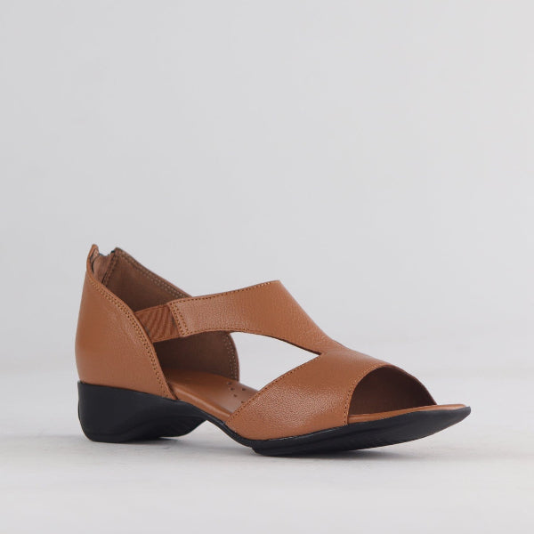 Factory Closed Back T-Bar Sandal in Tan - 12631 - side angle.
