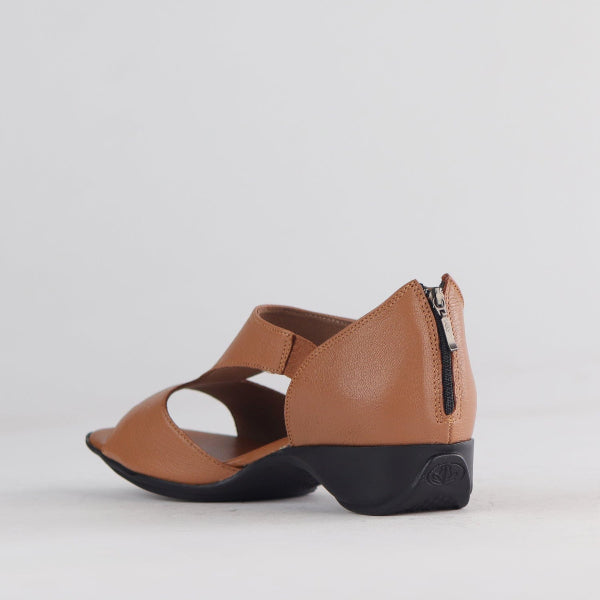 Factory Shop Closed Back T-Bar Sandal in Tan - 12631 - back angle.