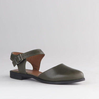 Factory Shop Sandals Froggie Women's Closed-Toe Slingback Sandals- Forest Leather - 13051 - side angle.