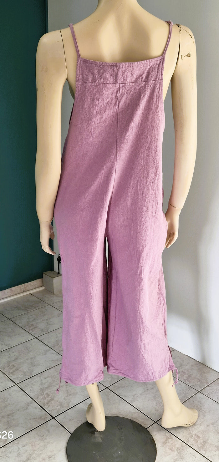 Combinaison Salopette Rose Mauve Lin Coton — Bretelles Nouées Jambe Large 7/8 — S — Très bon état