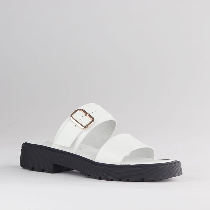 Froggie Shoes Sandals Froggie Womens Double Band Sandal-White Leather - 12695