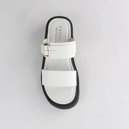Froggie Shoes Sandals Froggie Womens Double Band Sandal-White Leather - 12695