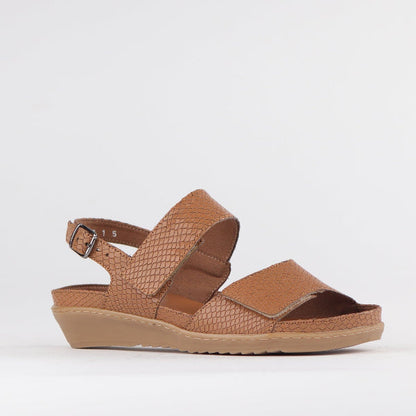 Froggie 2-Strap Sandal with Removable Footbed in Tan - 12655 - side angle.