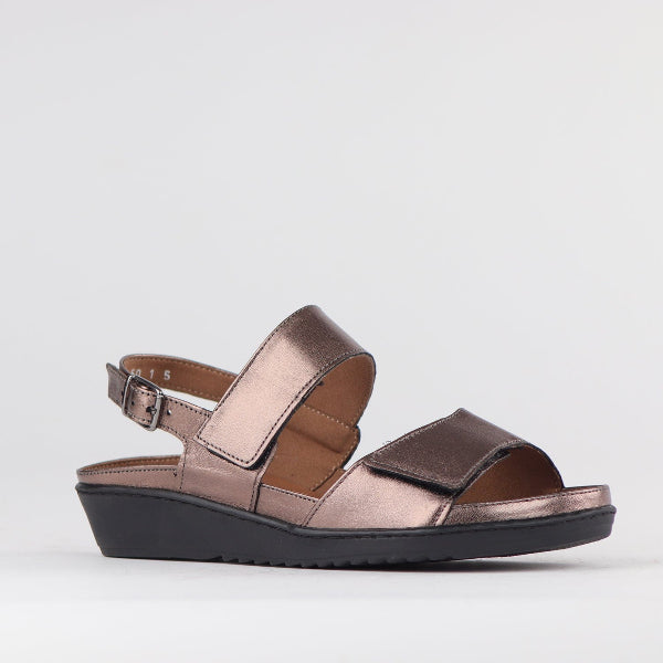 Froggie 2-Strap Sandal with Removable Footbed in Lead Metallic - 12655 - side angle.