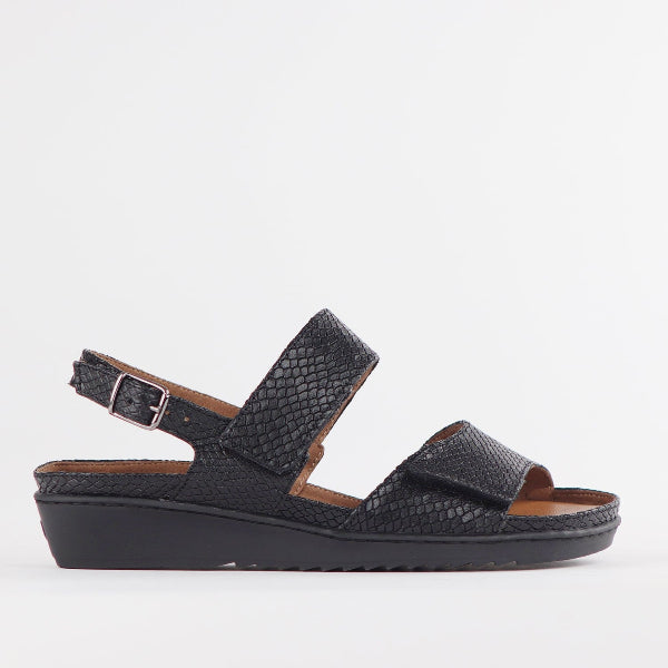Froggie 2-Strap Sandal with Removable Footbed in Black - 12655 - single side.