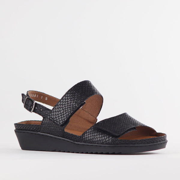 Froggie 2-Strap Sandal with Removable Footbed in Black - 12655 - side angle.