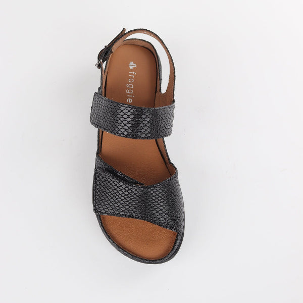 Froggie 2-Strap Sandal with Removable Footbed in Black - 12655 - top angle.