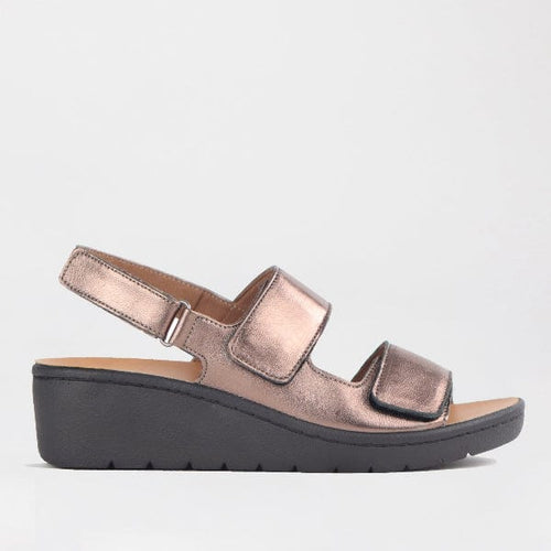 Froggie Shoes Shoes 4 / Lead Metallic / 12533 Double Band Wedge Slingback Sandal with Removable Footbed in Lead Metallic - 12533
