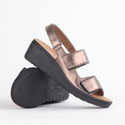 Froggie Shoes Shoes Double Band Wedge Slingback Sandal with Removable Footbed in Lead Metallic - 12533