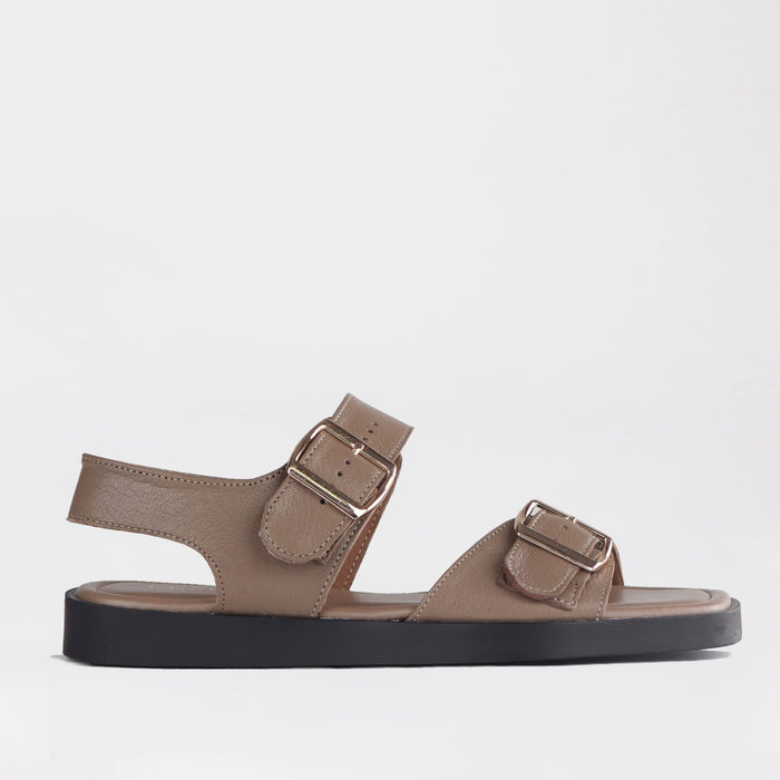 Froggie Shoes Shoes Froggie Women's Double Buckle Sandal-Stone Leather - 12881