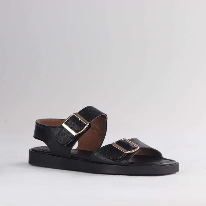 Froggie Shoes Shoes Froggie Women's Double Buckle Sandal- Black Leather - 12881