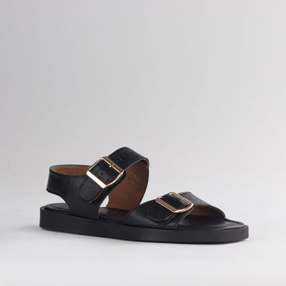Froggie Shoes Shoes Froggie Women's Double Buckle Sandal- Black Leather - 12881