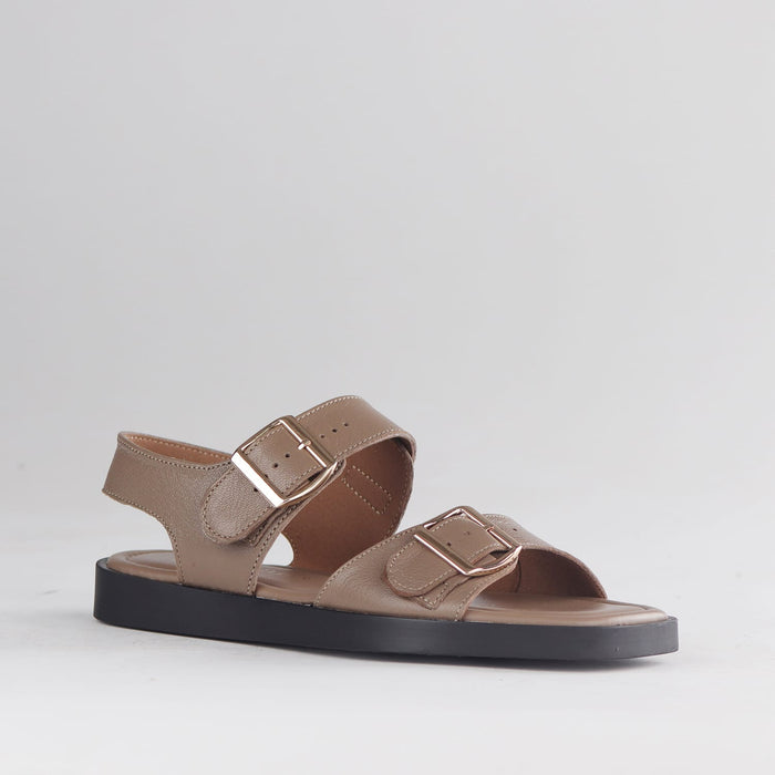 Froggie Shoes Shoes Froggie Women's Double Buckle Sandal-Stone Leather - 12881