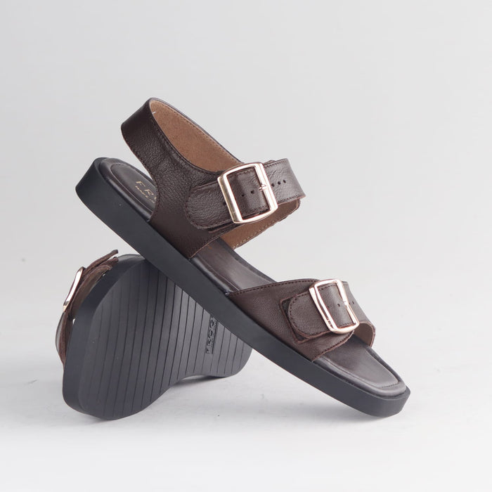 Froggie Shoes Shoes Froggie Women's Double Buckle Sandal-Brown Leather - 12881