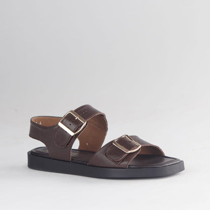 Froggie Shoes Shoes Froggie Women's Double Buckle Sandal-Brown Leather - 12881