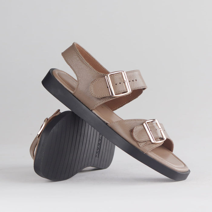 Froggie Shoes Shoes Froggie Women's Double Buckle Sandal-Stone Leather - 12881