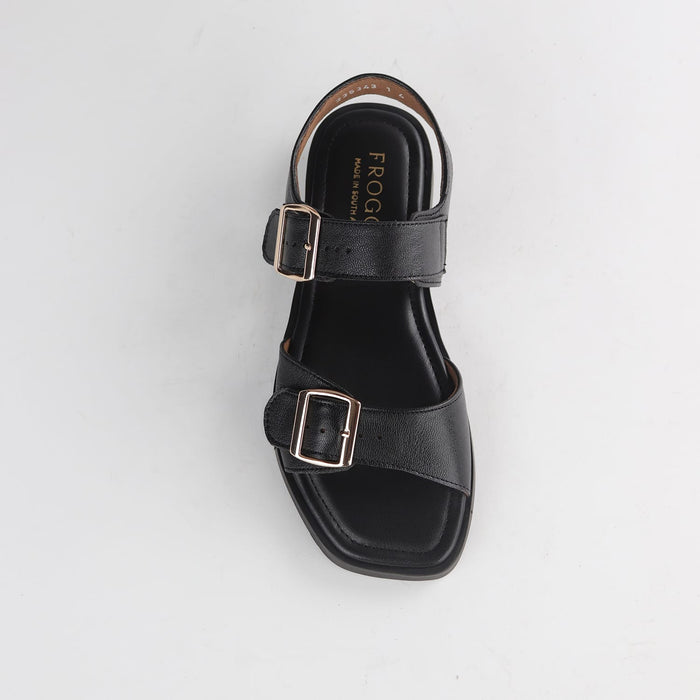 Froggie Shoes Shoes Froggie Women's Double Buckle Sandal- Black Leather - 12881