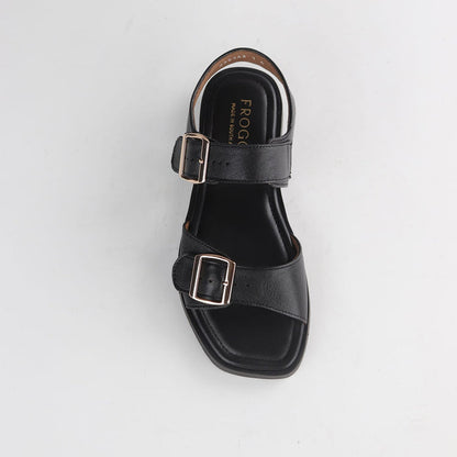Froggie Shoes Shoes Froggie Women's Double Buckle Sandal- Black Leather - 12881