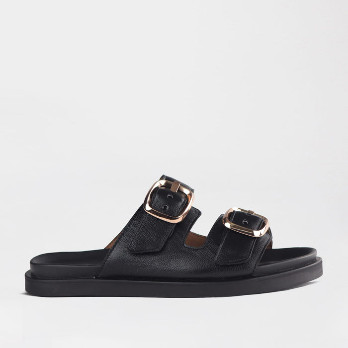 Froggie Shoes Shoes Froggie Women's Double Buckle Slide- Black Leather - 12681