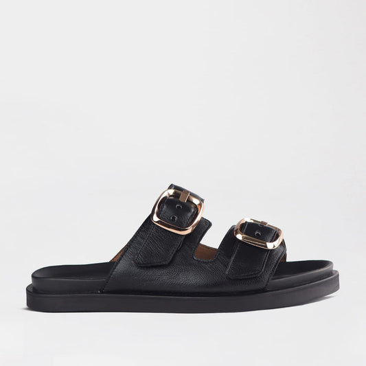 Froggie Shoes Shoes Froggie Women's Double Buckle Slide- Black Leather - 12681