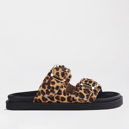 Froggie Women's Double Buckle Slide-Cheetah Leather - 12681 - side
