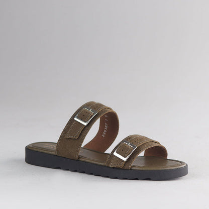 Factory Shop Shoes Double Buckle Slide in Forest - 12919