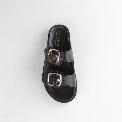 Froggie Shoes Shoes Froggie Women's Double Buckle Slide- Black Leather - 12681
