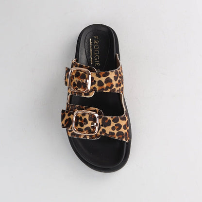 Froggie Women's Double Buckle Slide-Cheetah Leather - 12681 - top angle