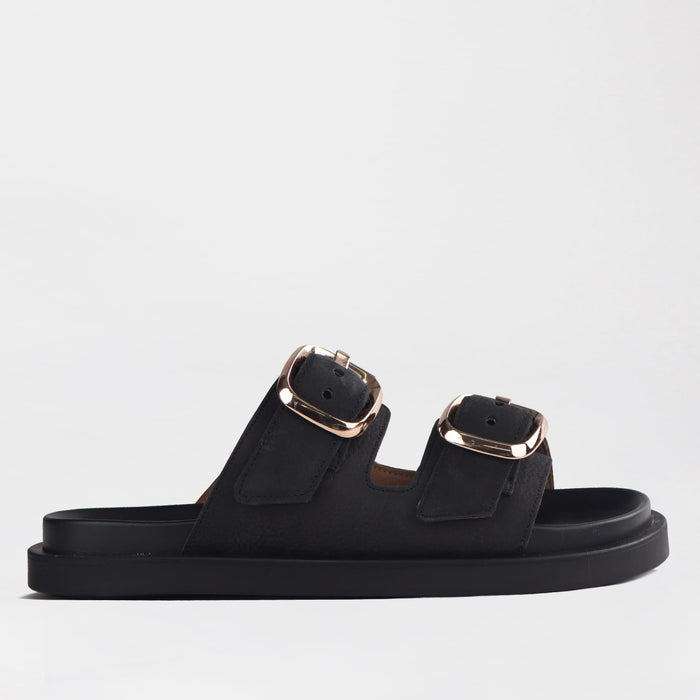 Froggie Shoes Shoes Froggie Women's Double Buckle Slide- Black Nubuk - 12681