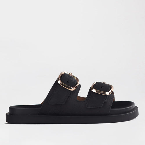 Froggie Shoes Shoes Froggie Women's Double Buckle Slide- Black Nubuk - 12681
