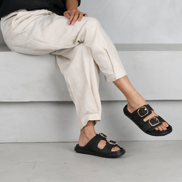 Froggie Shoes Shoes Froggie Women's Double Buckle Slide in Black Multi - 12681