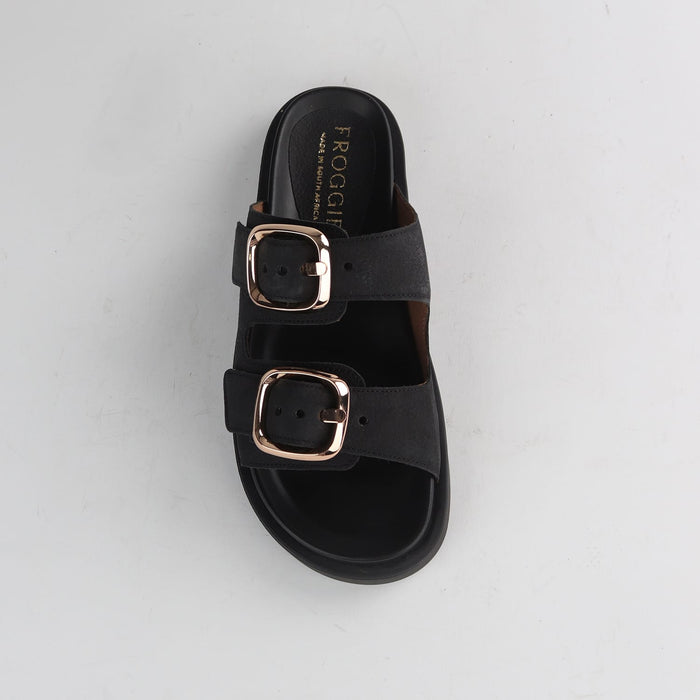 Froggie Shoes Shoes Froggie Women's Double Buckle Slide- Black Nubuk - 12681