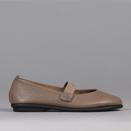 Factory Shop Elasticated Flat Pump in Stone - 12648 - single side.