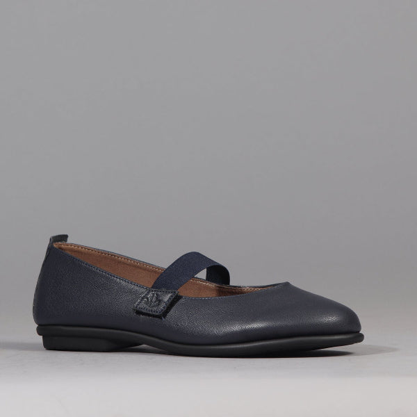 Factory Shop Elasticated Flat Pump in Navy - 12648 - side angle.