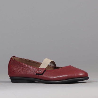 Factory Shop Elasticated Flat Pump in Red - 12648 - side angle.