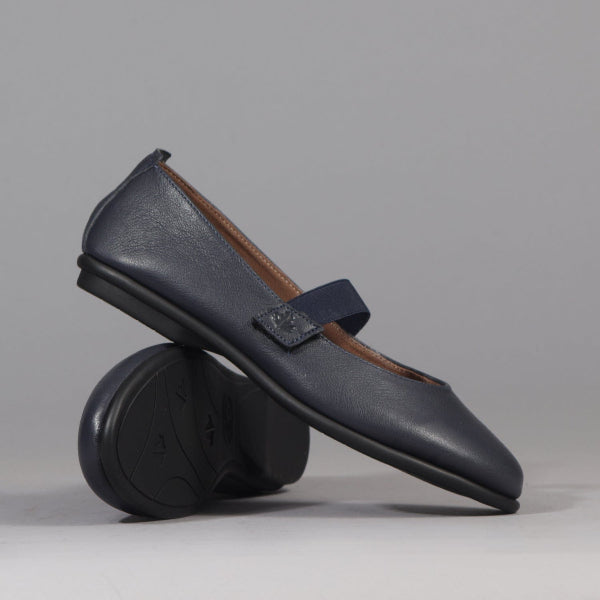 Factory Shop Elasticated Flat Pump in Navy - 12648 - pair.