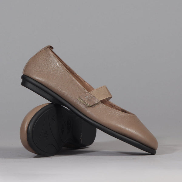 Factory Shop Elasticated Flat Pump in Stone - 12648 - pair.