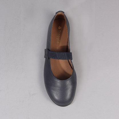 Factory Shop Elasticated Flat Pump in Navy - 12648 - top angle.