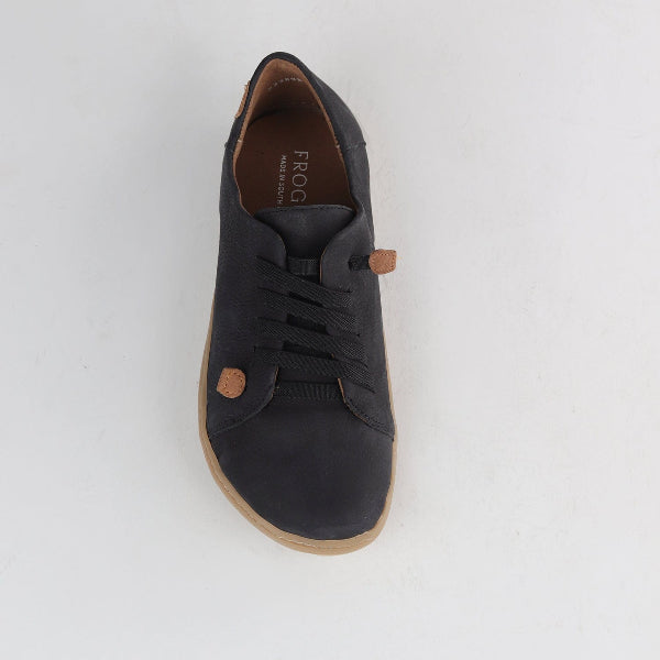 Froggie Lace-up Barefoot Shoe with Removable Footbed in Black - 12828 - top angle.