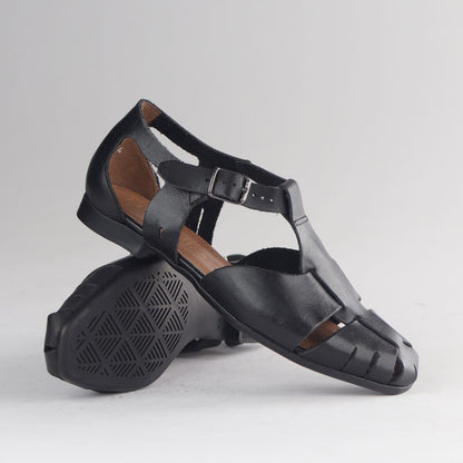 Froggie Shoes Sandals Froggie Women's Fisherman Sandal- Black Leather - 13027