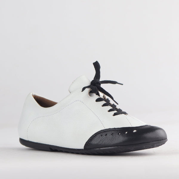 Factory Shop Flat Lace-up Sneaker in White - 12727 - side angle.