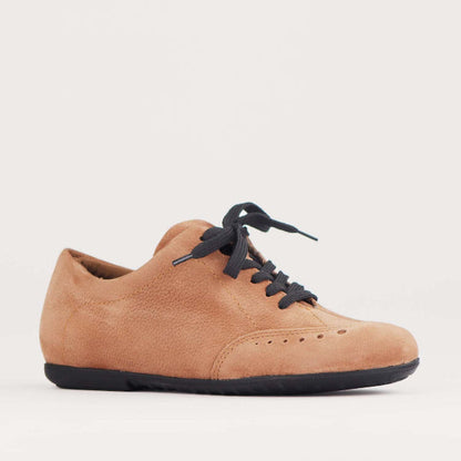 Factory Shop Flat Lace-up Sneaker in Tobacco - 12727 - side angle.