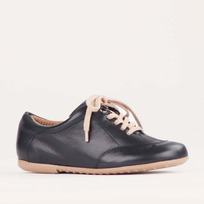 Factory Shop Flat Lace-up Sneaker in Black - 12727 - side angle.